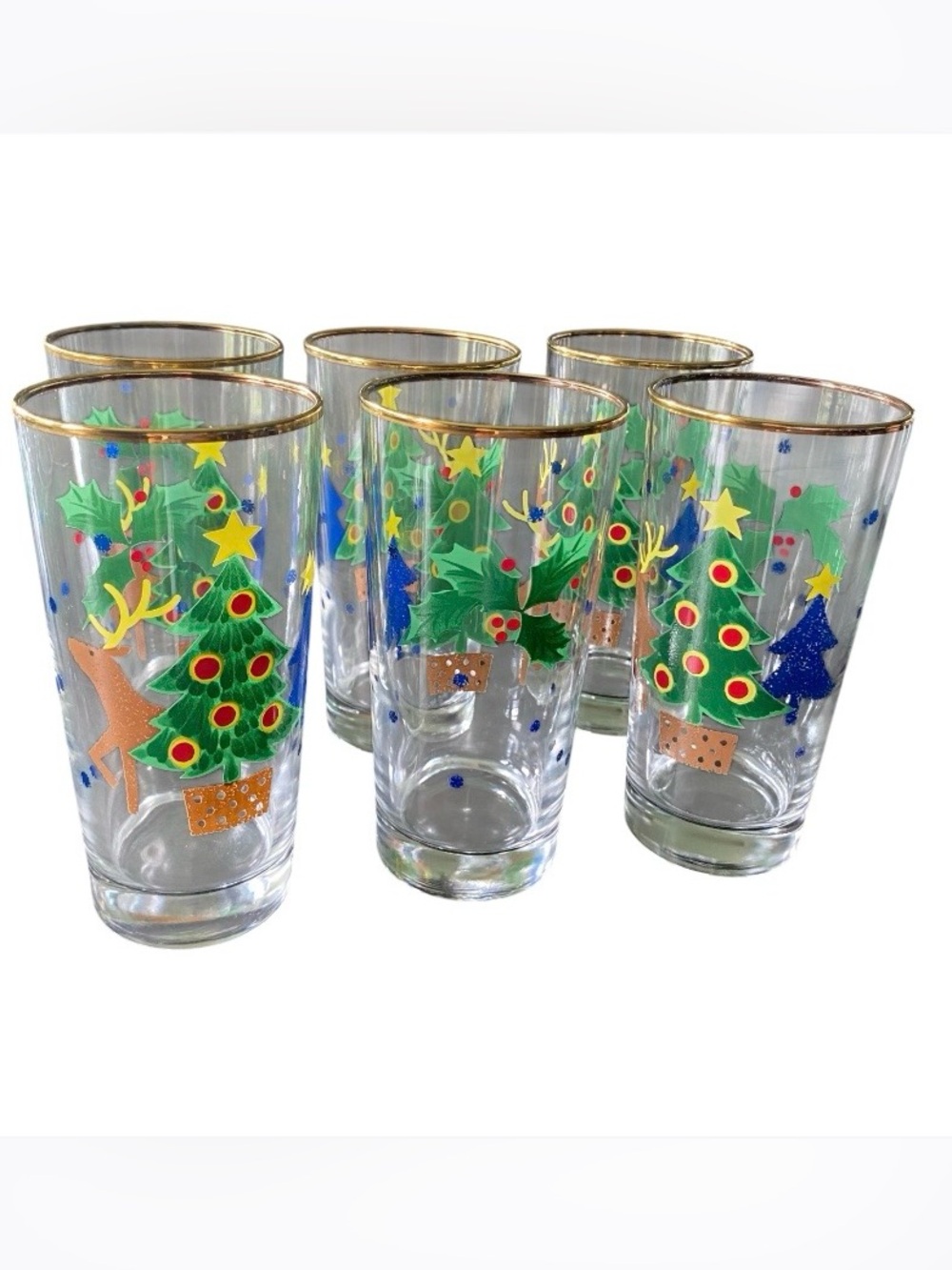 Mikasa Holiday 6" Glassware CHRISTMAS GLOW 14 oz Hi Ball Glasses Set of 6 VTG